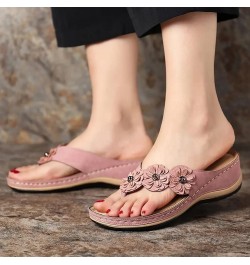 Wedge Sandals for Women,Women's Arch Support Floral Strap Slip On Clip Toe Flip Flops Sandals Boho Sandals Pink $15.65 Outdoo...