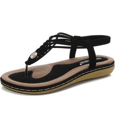 Summer Women's Casual Non-slip Wedge Heel Soft Sole Open Toe Elastic Ankle Sandals Black $14.70 Sandals