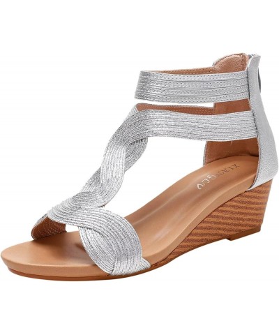 Platformas Sandals Women, Women's Platform Sandals Wedge Ankle Strap Open Toe Sandals Z 03-silver $11.37 Sandals