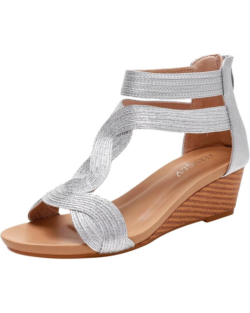 Platformas Sandals Women, Women's Platform Sandals Wedge Ankle Strap Open Toe Sandals Z 03-silver $11.37 Sandals