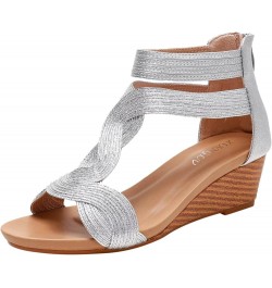 Platformas Sandals Women, Women's Platform Sandals Wedge Ankle Strap Open Toe Sandals Z 03-silver $11.37 Sandals