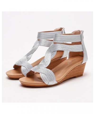 Platformas Sandals Women, Women's Platform Sandals Wedge Ankle Strap Open Toe Sandals Z 03-silver $11.37 Sandals