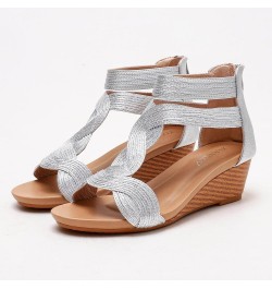 Platformas Sandals Women, Women's Platform Sandals Wedge Ankle Strap Open Toe Sandals Z 03-silver $11.37 Sandals