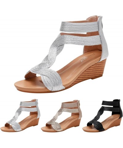 Platformas Sandals Women, Women's Platform Sandals Wedge Ankle Strap Open Toe Sandals Z 03-silver $11.37 Sandals