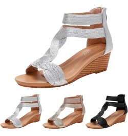 Platformas Sandals Women, Women's Platform Sandals Wedge Ankle Strap Open Toe Sandals Z 03-silver $11.37 Sandals