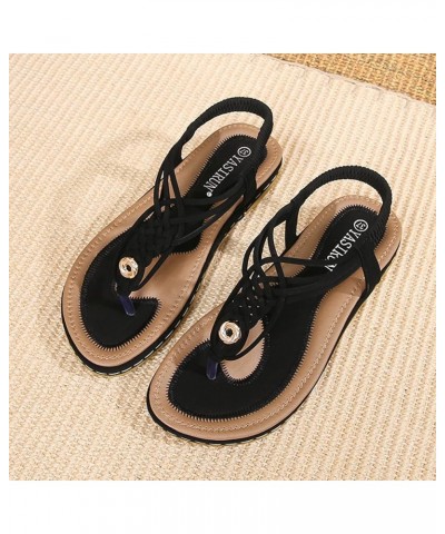 Summer Women's Casual Non-slip Wedge Heel Soft Sole Open Toe Elastic Ankle Sandals Black $14.70 Sandals