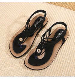 Summer Women's Casual Non-slip Wedge Heel Soft Sole Open Toe Elastic Ankle Sandals Black $14.70 Sandals