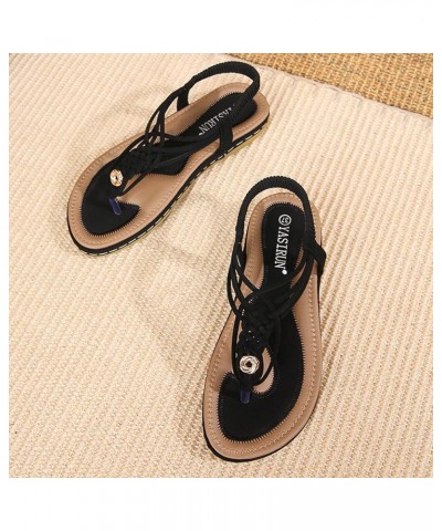 Summer Women's Casual Non-slip Wedge Heel Soft Sole Open Toe Elastic Ankle Sandals Black $14.70 Sandals