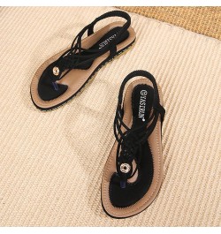 Summer Women's Casual Non-slip Wedge Heel Soft Sole Open Toe Elastic Ankle Sandals Black $14.70 Sandals