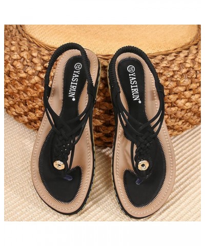 Summer Women's Casual Non-slip Wedge Heel Soft Sole Open Toe Elastic Ankle Sandals Black $14.70 Sandals