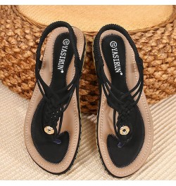 Summer Women's Casual Non-slip Wedge Heel Soft Sole Open Toe Elastic Ankle Sandals Black $14.70 Sandals