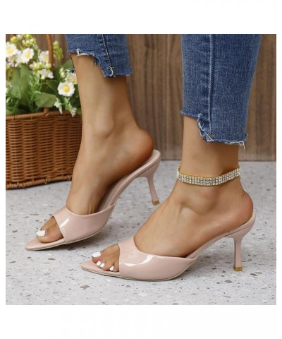 Embellished Sandals for Women Ladies Summer High Heeled Slippers Fine Heel Retro Rhinestone Sandals for Women Dressy Beige $1...