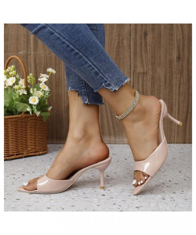 Embellished Sandals for Women Ladies Summer High Heeled Slippers Fine Heel Retro Rhinestone Sandals for Women Dressy Beige $1...