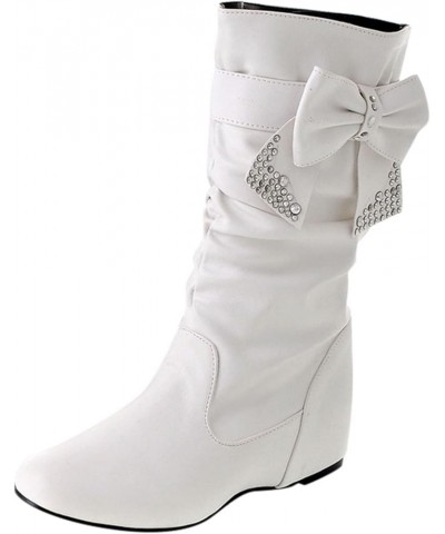 Ankle Boots for Women Zipper Mid Calf Booties Cowboy Boots Pointed Toe Short Snow Boots White $29.64 Boots