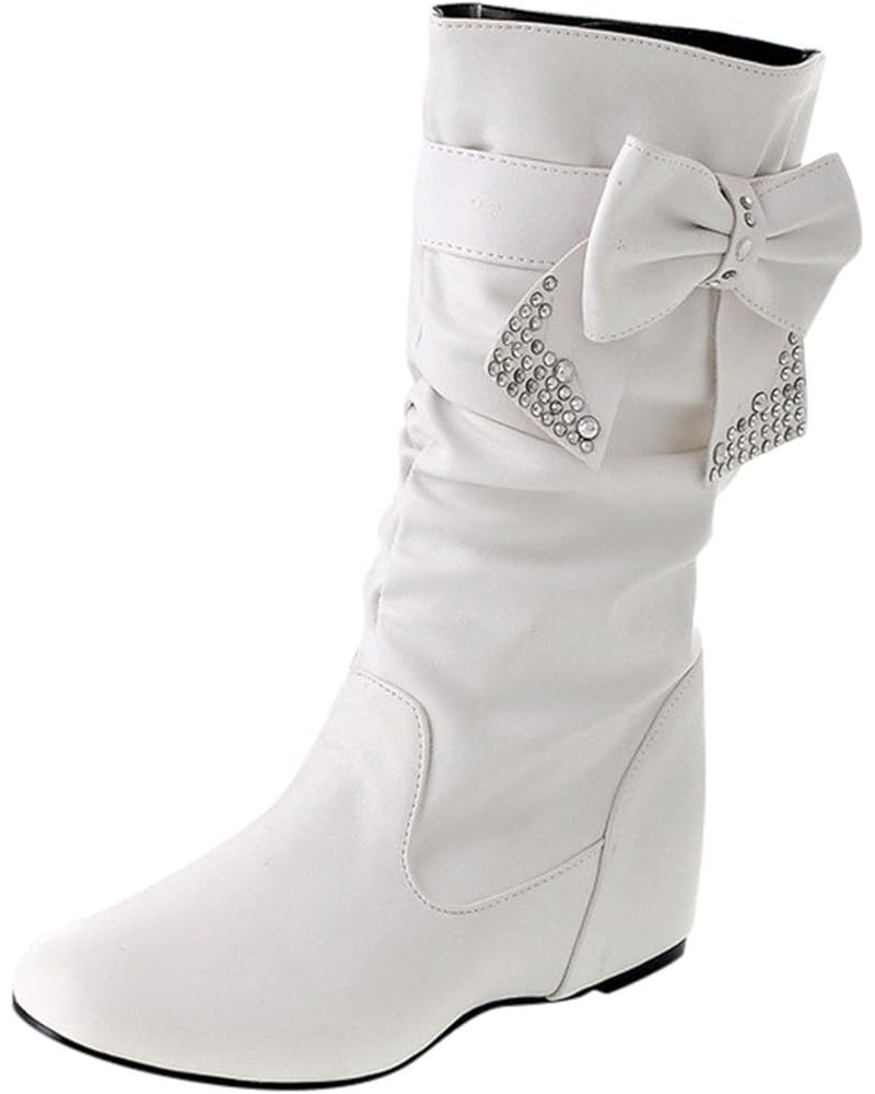 Ankle Boots for Women Zipper Mid Calf Booties Cowboy Boots Pointed Toe Short Snow Boots White $29.64 Boots