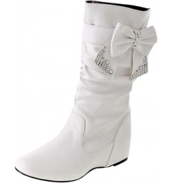 Ankle Boots for Women Zipper Mid Calf Booties Cowboy Boots Pointed Toe Short Snow Boots White $29.64 Boots