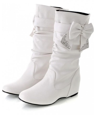 Ankle Boots for Women Zipper Mid Calf Booties Cowboy Boots Pointed Toe Short Snow Boots White $29.64 Boots