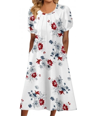 Women's Casual Floral Print Round Neck Lace Split Short Sleeve Dress Pocket Long Dress White- Dresses for Women 2024 Party $1...