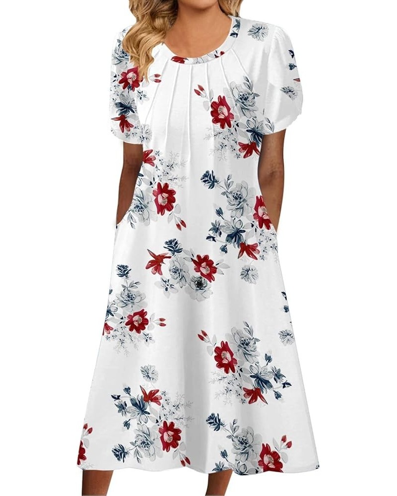 Women's Casual Floral Print Round Neck Lace Split Short Sleeve Dress Pocket Long Dress White- Dresses for Women 2024 Party $1...