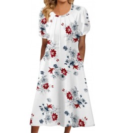 Women's Casual Floral Print Round Neck Lace Split Short Sleeve Dress Pocket Long Dress White- Dresses for Women 2024 Party $1...