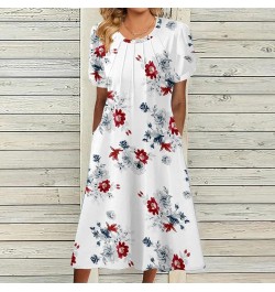 Women's Casual Floral Print Round Neck Lace Split Short Sleeve Dress Pocket Long Dress White- Dresses for Women 2024 Party $1...