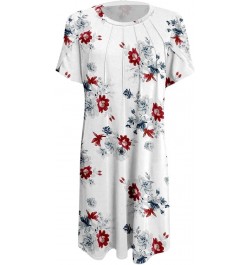 Women's Casual Floral Print Round Neck Lace Split Short Sleeve Dress Pocket Long Dress White- Dresses for Women 2024 Party $1...