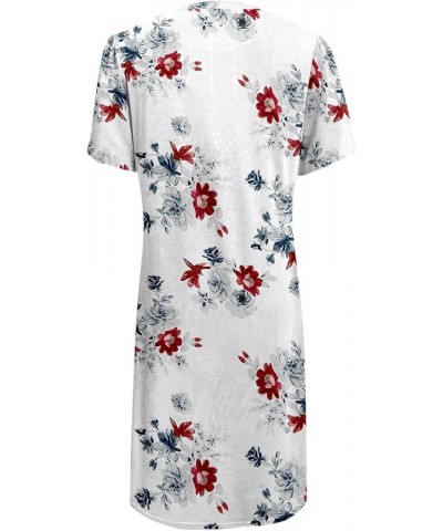 Women's Casual Floral Print Round Neck Lace Split Short Sleeve Dress Pocket Long Dress White- Dresses for Women 2024 Party $1...