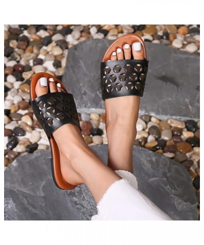 Teen Girls Leather Slippers Ladies Fashion Summer Leather Colorful Woven Decoration Open Toe Hook Loop Flat Dgdhb-black $14.7...