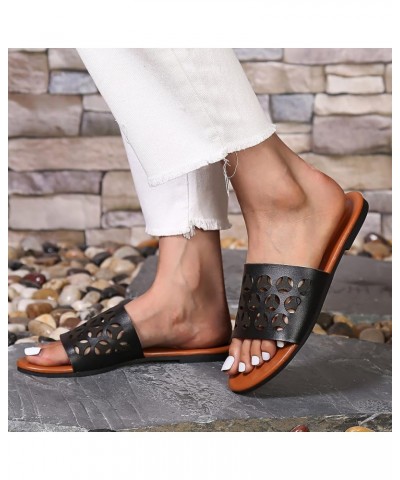 Teen Girls Leather Slippers Ladies Fashion Summer Leather Colorful Woven Decoration Open Toe Hook Loop Flat Dgdhb-black $14.7...