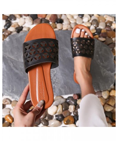 Teen Girls Leather Slippers Ladies Fashion Summer Leather Colorful Woven Decoration Open Toe Hook Loop Flat Dgdhb-black $14.7...