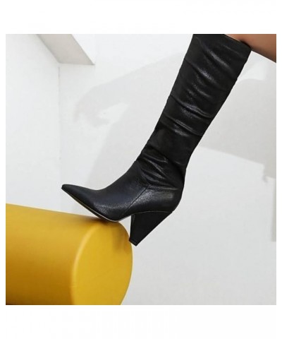 Women's Knee High Boots High Heel Pull On Long Boots Ladies Stretch Comfortable Fashion Dress Boots Silver $33.05 Boots