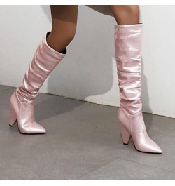 Women's Knee High Boots High Heel Pull On Long Boots Ladies Stretch Comfortable Fashion Dress Boots Silver $33.05 Boots