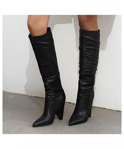 Women's Knee High Boots High Heel Pull On Long Boots Ladies Stretch Comfortable Fashion Dress Boots Silver $33.05 Boots