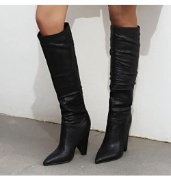 Women's Knee High Boots High Heel Pull On Long Boots Ladies Stretch Comfortable Fashion Dress Boots Silver $33.05 Boots