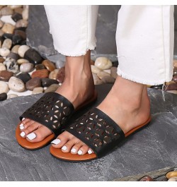 Teen Girls Leather Slippers Ladies Fashion Summer Leather Colorful Woven Decoration Open Toe Hook Loop Flat Dgdhb-black $14.7...