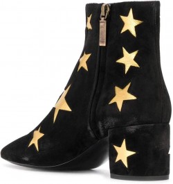 Women Western Square Toe Dressy Ankle Boot Gold Star Block Heel Faux Suede Zipper Short Bootie Size 4-15 US Black $50.95 Boots