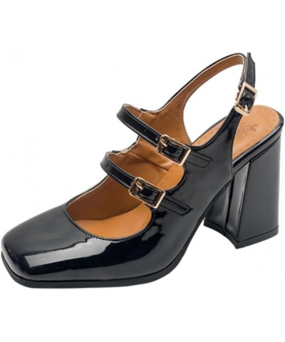 Women Double Monk Straps Sky High Block Heel Slingback Sandals Pumps Black $30.31 Pumps