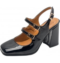 Women Double Monk Straps Sky High Block Heel Slingback Sandals Pumps Black $30.31 Pumps