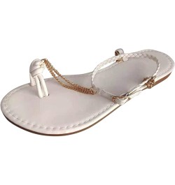 Fashion Metal Color Toe Round Chain Toe Flat Casual Solid Sandals Women's Women's sandals Sandals for Women White $17.15 Sandals