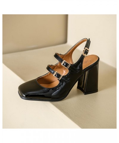 Women Double Monk Straps Sky High Block Heel Slingback Sandals Pumps Black $30.31 Pumps