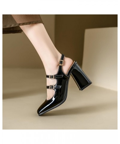 Women Double Monk Straps Sky High Block Heel Slingback Sandals Pumps Black $30.31 Pumps