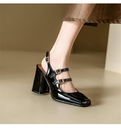 Women Double Monk Straps Sky High Block Heel Slingback Sandals Pumps Black $30.31 Pumps