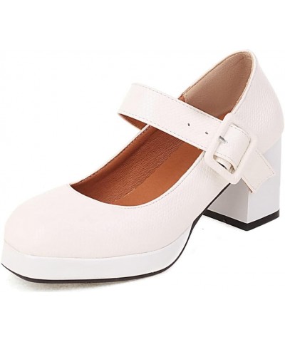 Women's Platform Chunky High Heel Pump Shoes Square Toe Ankle Strap Gothic Mary Janes Dress Pumps White $31.36 Pumps