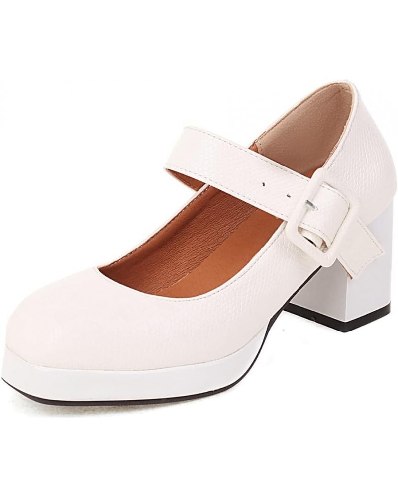 Women's Platform Chunky High Heel Pump Shoes Square Toe Ankle Strap Gothic Mary Janes Dress Pumps White $31.36 Pumps