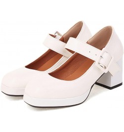 Women's Platform Chunky High Heel Pump Shoes Square Toe Ankle Strap Gothic Mary Janes Dress Pumps White $31.36 Pumps