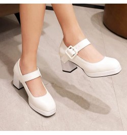 Women's Platform Chunky High Heel Pump Shoes Square Toe Ankle Strap Gothic Mary Janes Dress Pumps White $31.36 Pumps