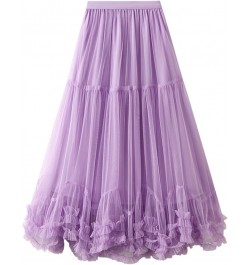 Women's A Line Fairy Elastic Waist Tulle Midi Skirt High Waist Skirts Solid Color Mesh Dress Purple- Women's Formal Dresses $...