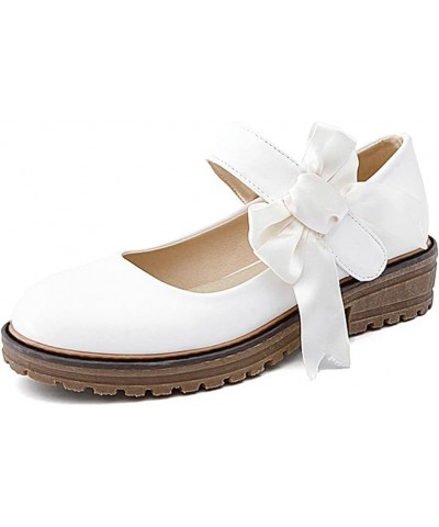 Women's Retro Mary Jane Oxford Pumps Round Toe Buckle Strap Comfy Chunky Low Heels School Dress Shoes White $31.79 Pumps