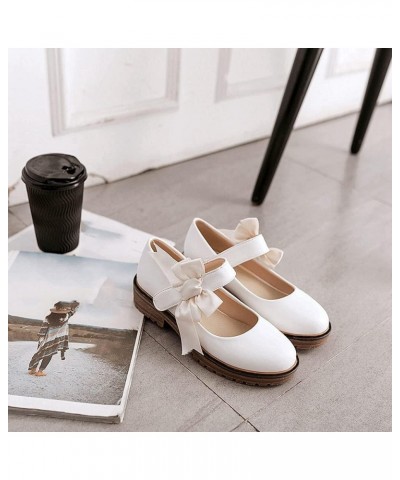 Women's Retro Mary Jane Oxford Pumps Round Toe Buckle Strap Comfy Chunky Low Heels School Dress Shoes White $31.79 Pumps