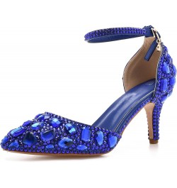 Womens Ankle Strap Wedding Shoes with Rhinestones Evening Formal Pumps P07 Royal Blue 7.5cm Heel $24.00 Pumps